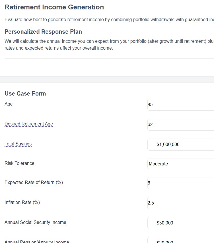 Retirement income dashboard